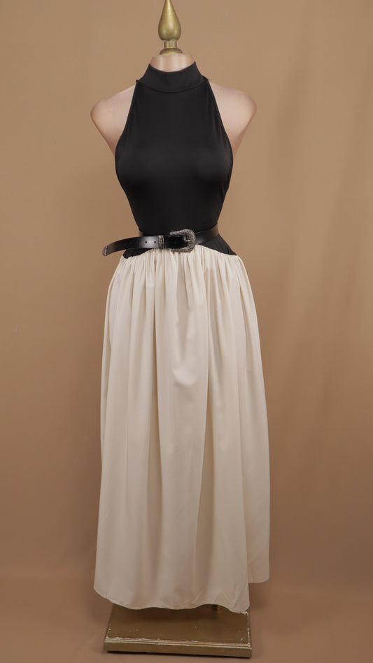 Vestido midi halter con falda circular