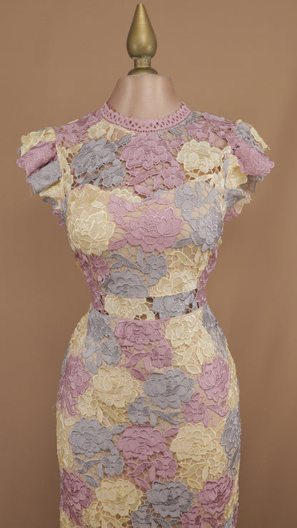 Vestido midi estampado con encaje