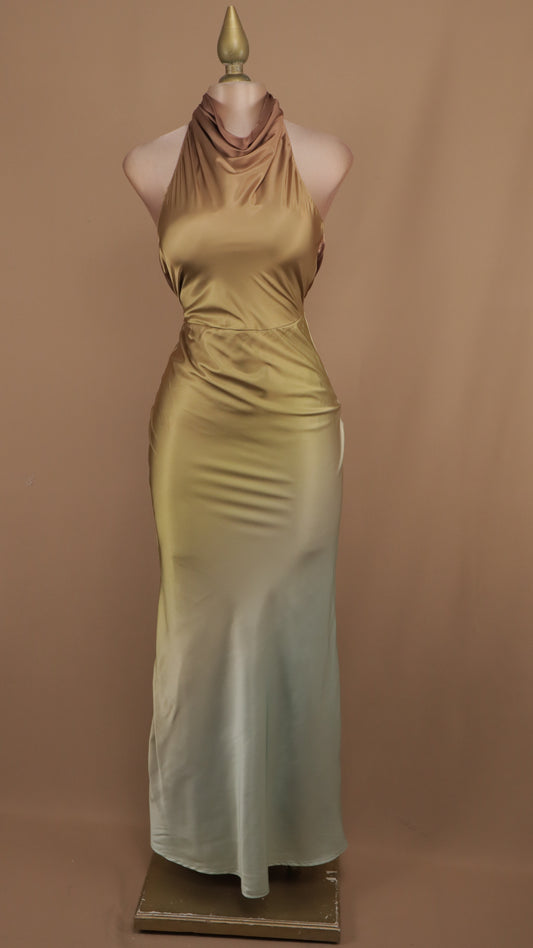 Vestido largo cuello halter marmoleado
