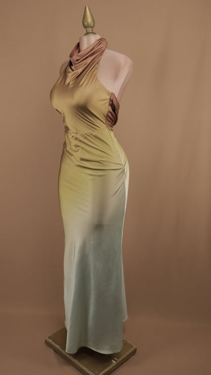 Vestido largo cuello halter marmoleado
