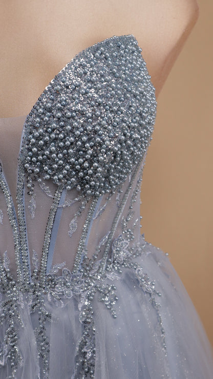 Vestido largo straple con pedrería