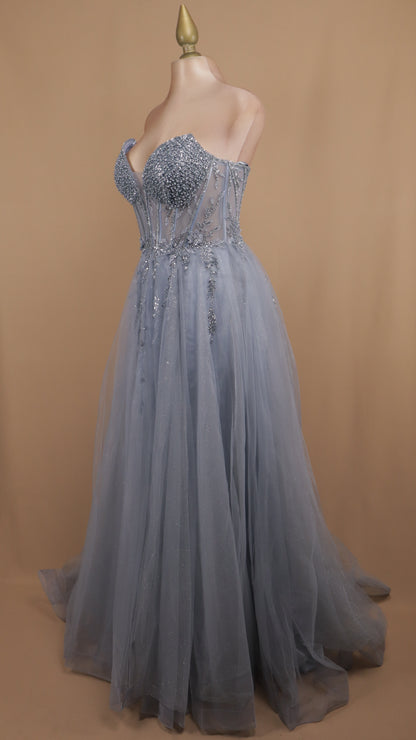 Vestido largo straple con pedrería