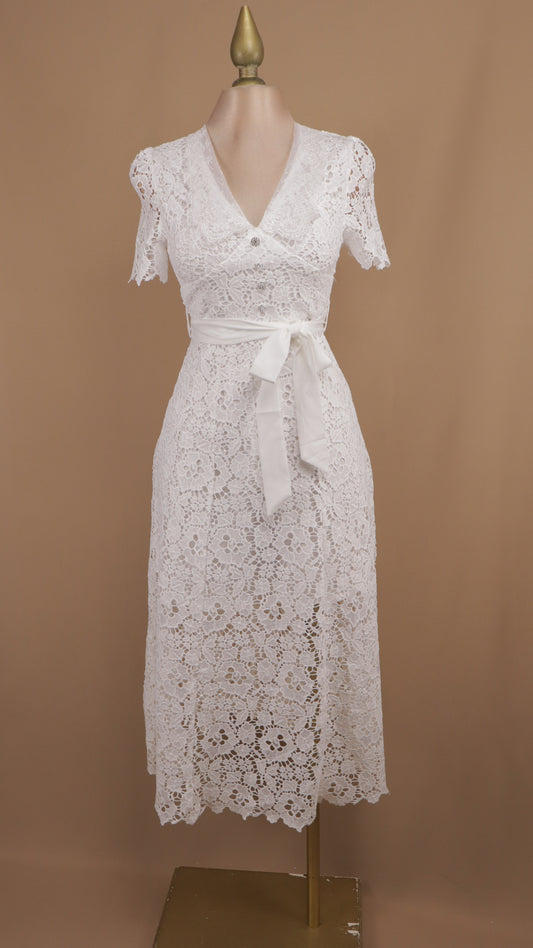 Vestido midi de encaje con aplicación plata