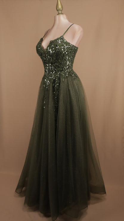 Vestido largo de tull corte princesa con aplicación