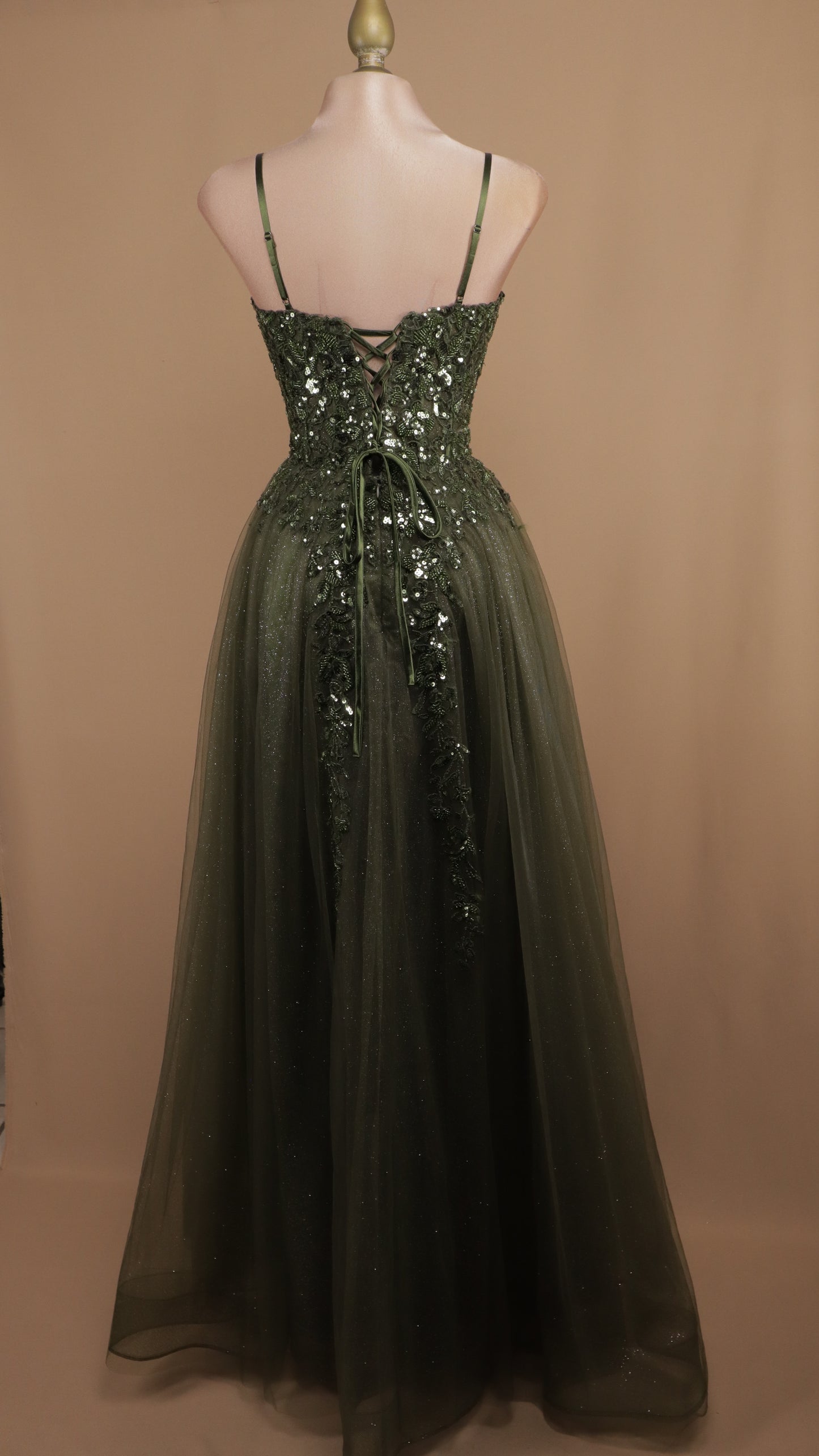 Vestido largo de tull corte princesa con aplicación