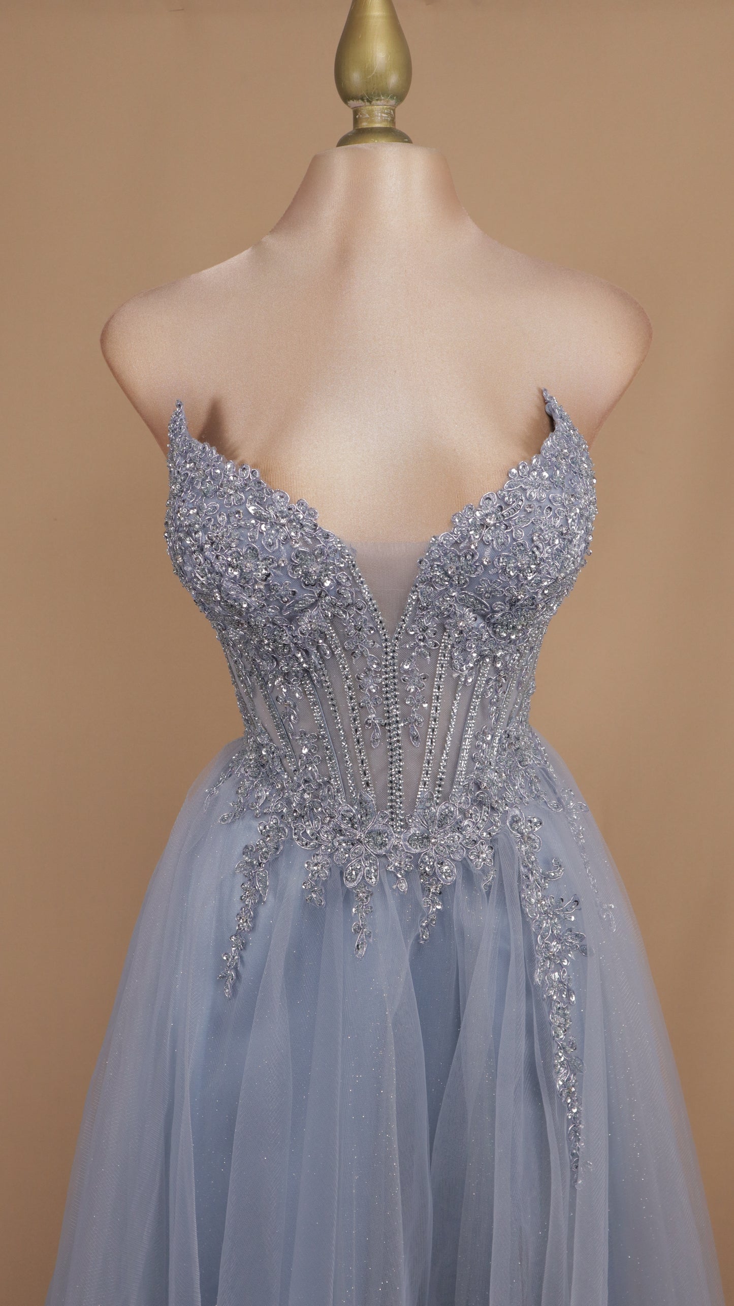 Vestido largo corte princesa con aplicación