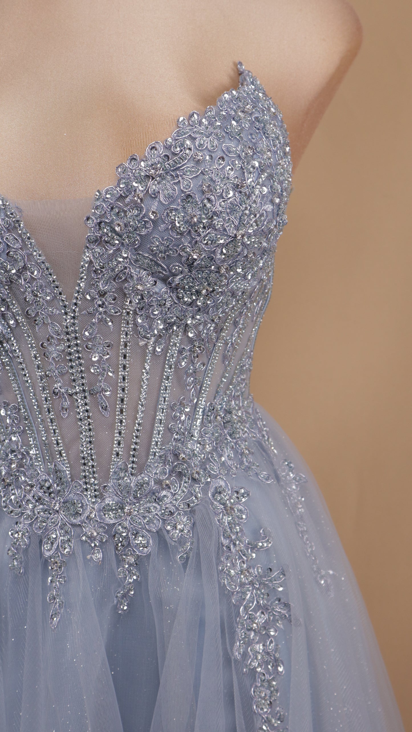 Vestido largo corte princesa con aplicación