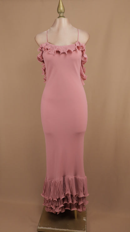 Vestido largo con escarola en espalda y escote