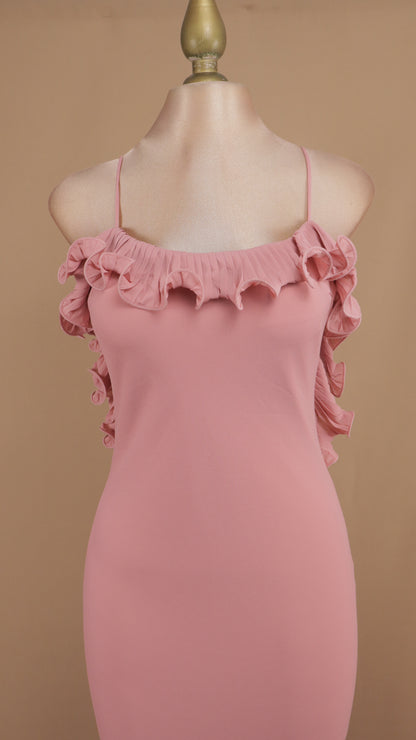 Vestido largo con escarola en espalda y escote