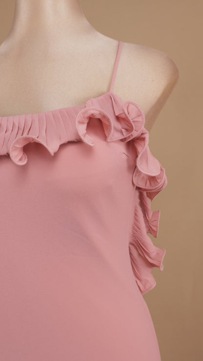 Vestido largo con escarola en espalda y escote