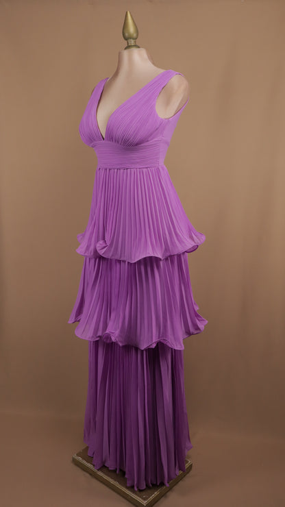 Vestido largo de olanes y plisado