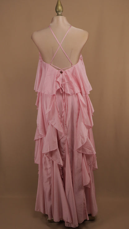 Vestido largo halter y olanes