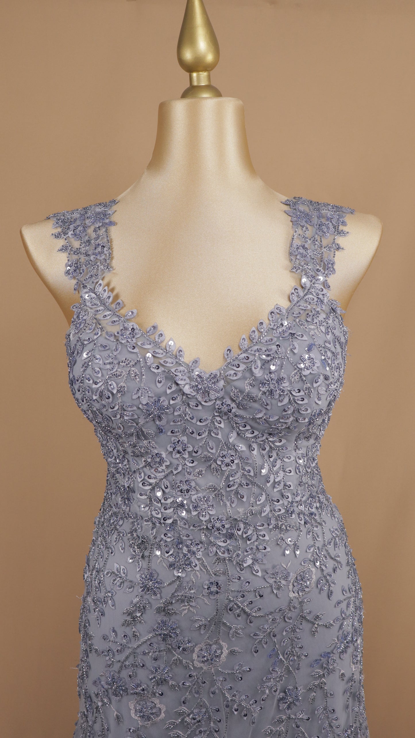 Vestido largo corte sirena con aplicación