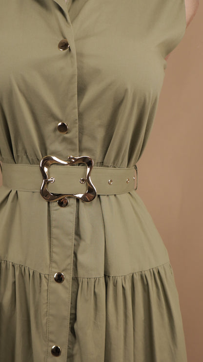 Vestido midi con cuello y cinto