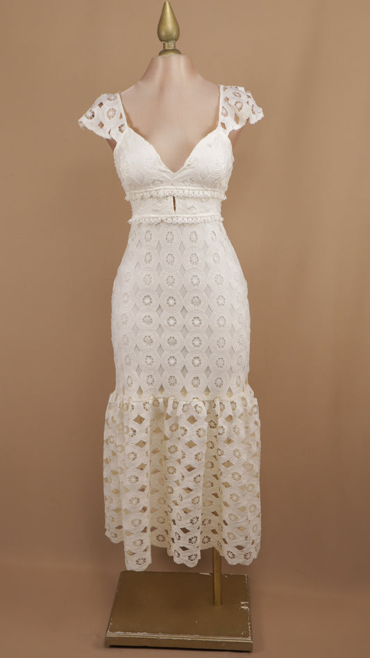 Vestido midi con encaje y manguita