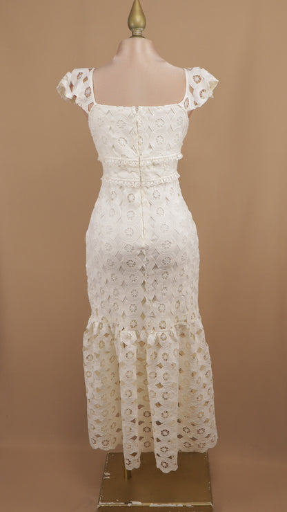 Vestido midi con encaje y manguita