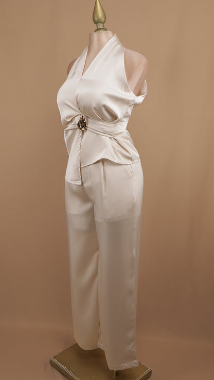 Conjunto satinado cuello halter