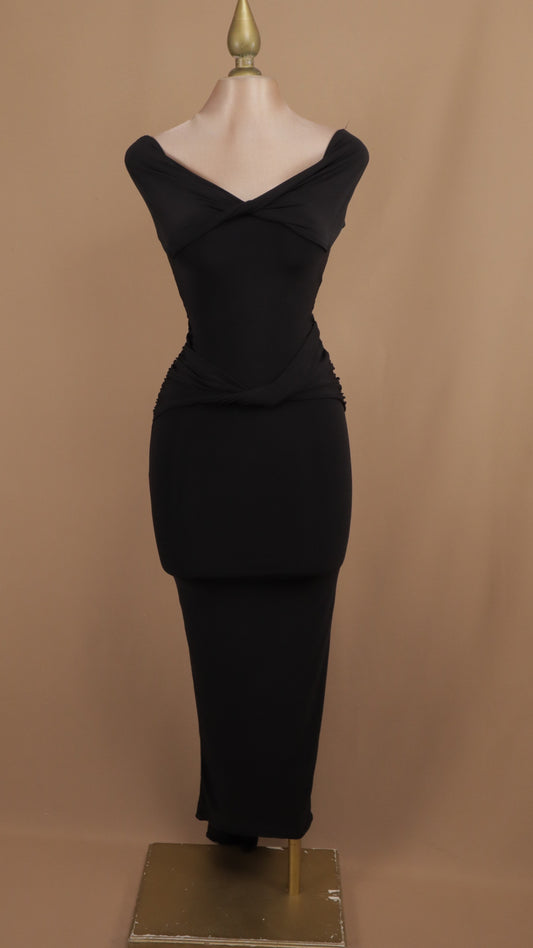 Vestido midi al hombro con escote en la espalda