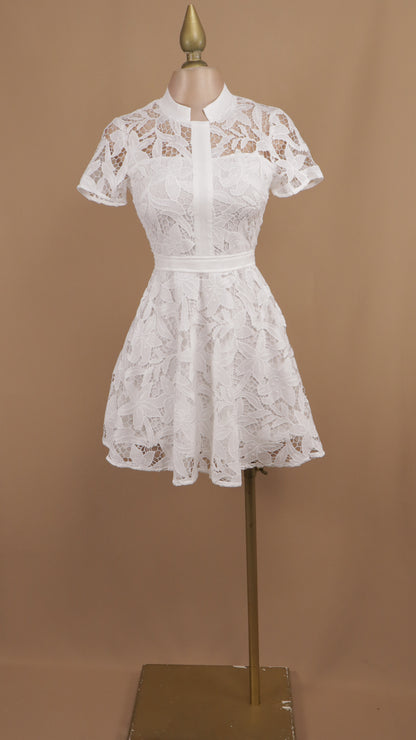 Vestido corto guipur con manga
