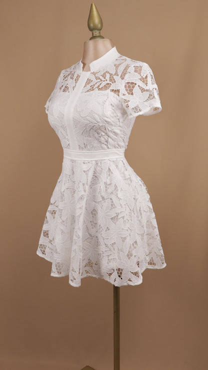 Vestido corto guipur con manga