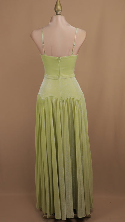 Vestido largo escote cuadrado con destellos