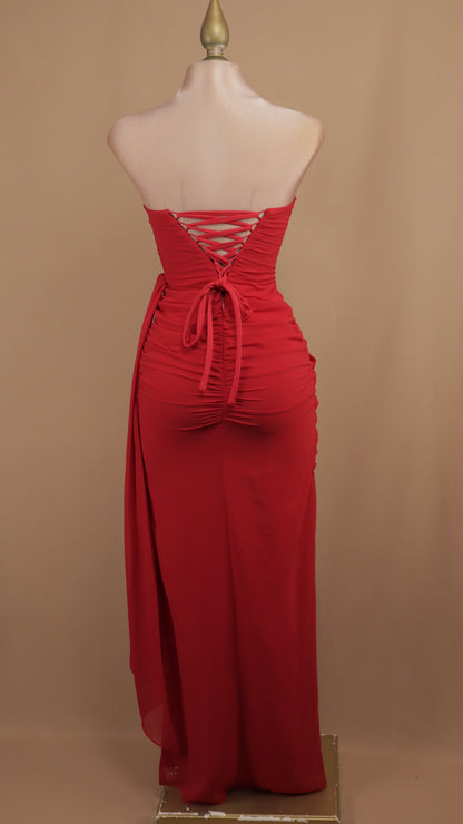 Vestido largo estraple con corset