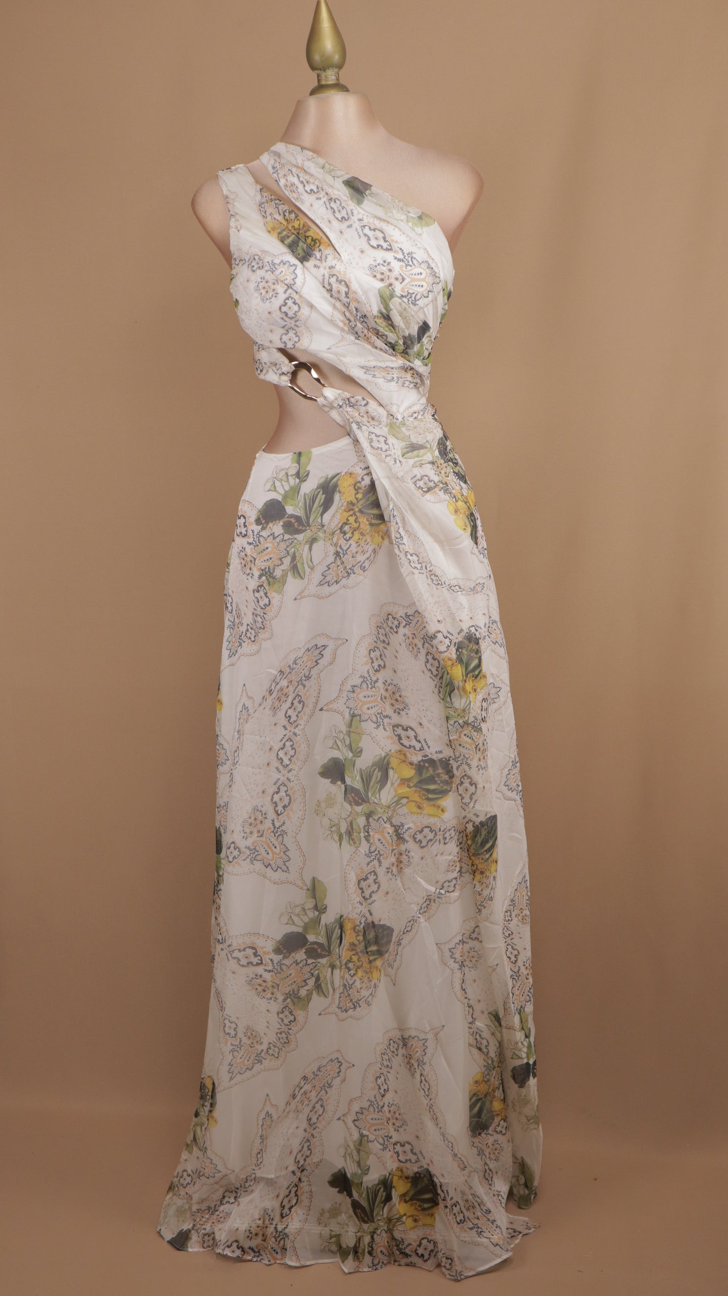 Vestido largo asimétrico estampado con argolla en cintura