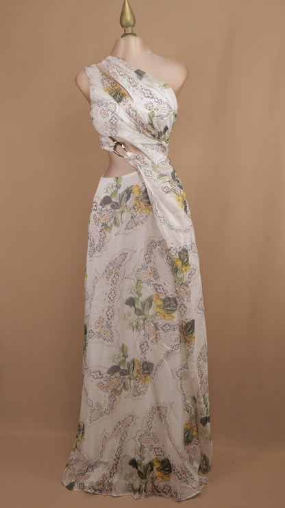 Vestido largo asimétrico estampado con argolla en cintura