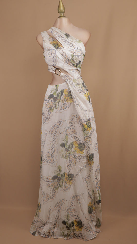 Vestido largo asimétrico estampado con argolla en cintura