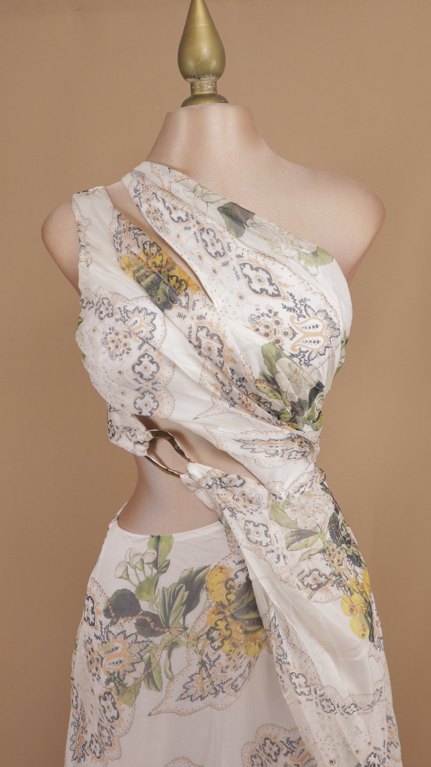 Vestido largo asimétrico estampado con argolla en cintura