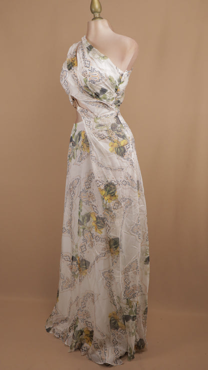 Vestido largo asimétrico estampado con argolla en cintura