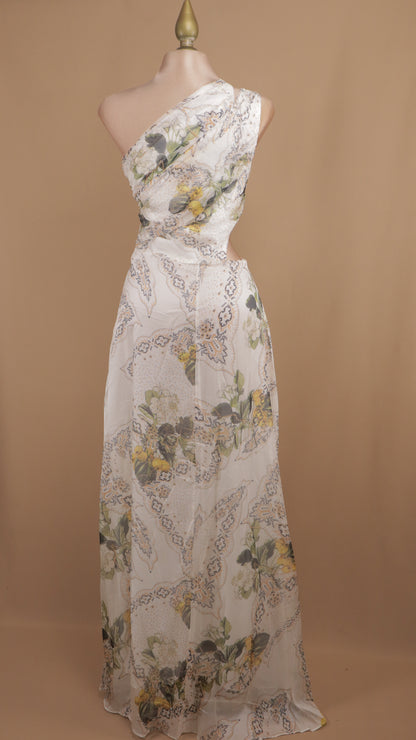 Vestido largo asimétrico estampado con argolla en cintura