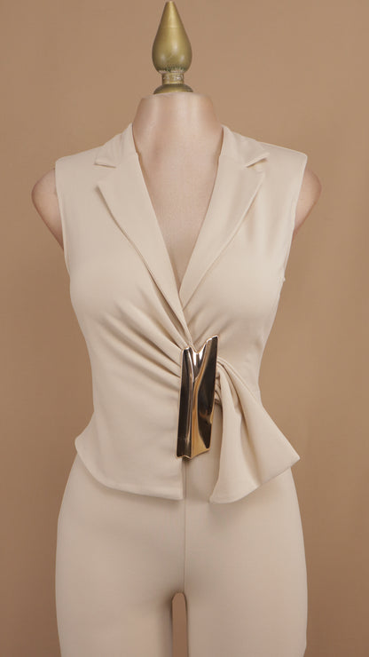 Palazzo elegante con hebilla en cintura