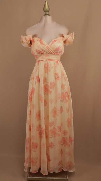 Vestido largo estampado al hombro con escote en busto