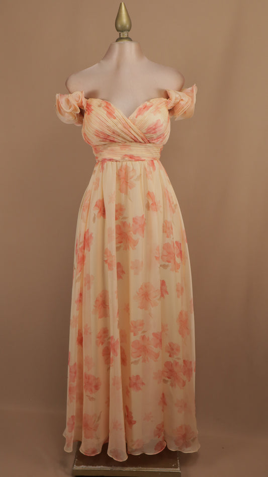 Vestido largo estampado al hombro con escote en busto