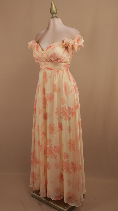 Vestido largo estampado al hombro con escote en busto