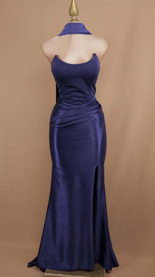 Vestido largo estraple satinado