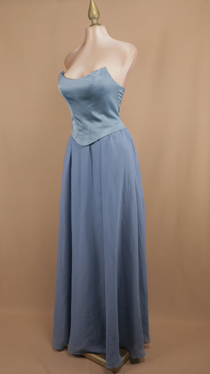 Vestido largo estraple con falda de chiffon