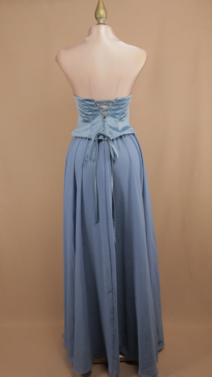 Vestido largo estraple con falda de chiffon