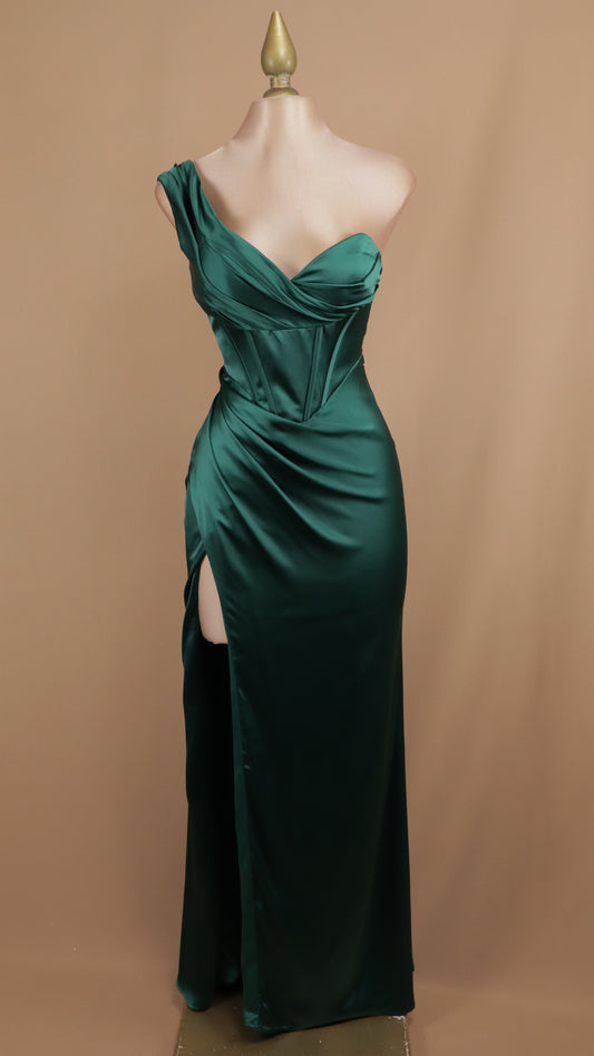 Vestido largo satinado asimétrico