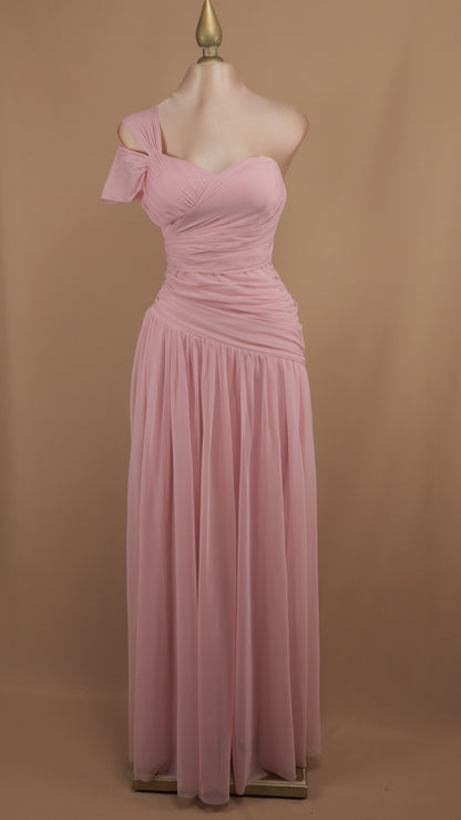 Vestido largo de pliegues en línea A y asimétrico