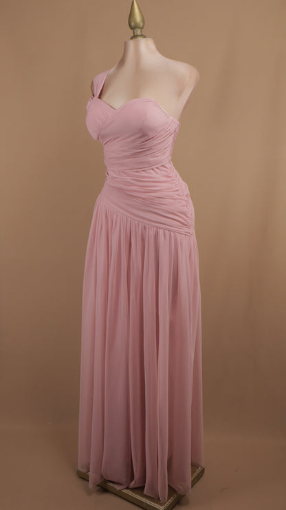 Vestido largo de pliegues en línea A y asimétrico