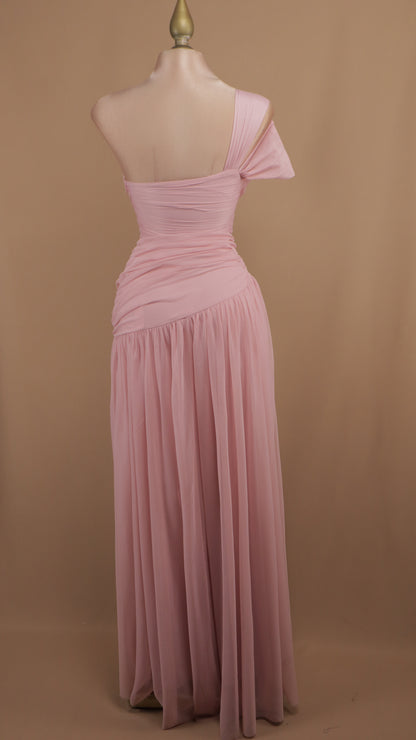 Vestido largo de pliegues en línea A y asimétrico