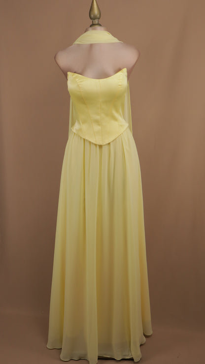 Vestido largo estraple con falda de chiffon