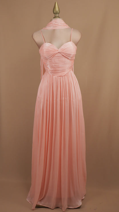 Vestido largo de tirante con estola en cuello