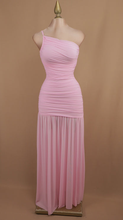 Vestido largo asimétrico plisado de maya