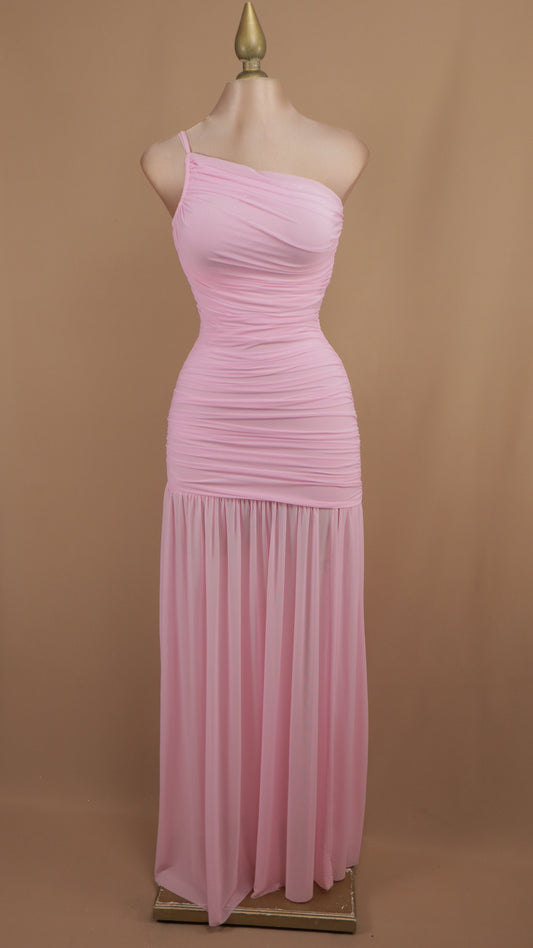 Vestido largo asimétrico plisado de maya