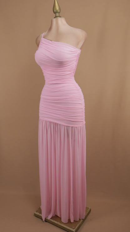 Vestido largo asimétrico plisado de maya