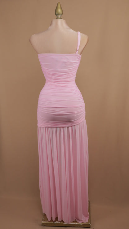 Vestido largo asimétrico plisado de maya