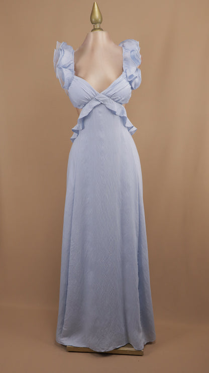 Vestido largo con escote en espalda y cintura